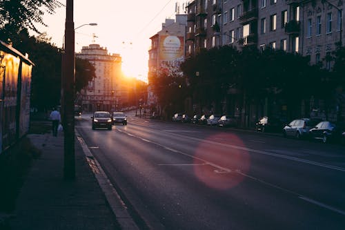 Free View of Sunset on Road Stock Photo
