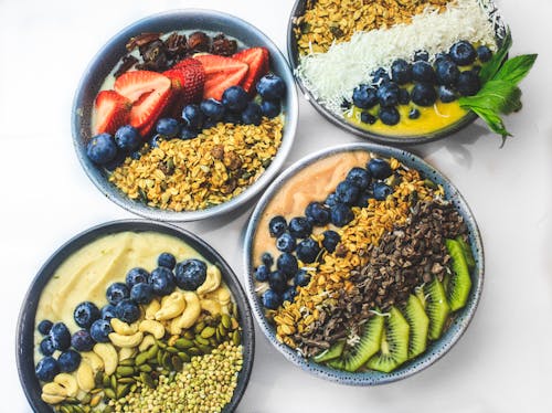 Bowls of Fresh Fruits Breakfast