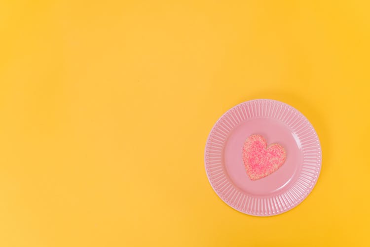 Pink Heart Shaped Cake On Paper Plate