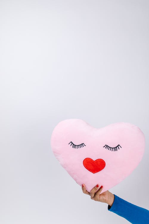 Person Holding Pink Heart Shaped Pillow