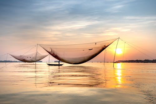 Large fishing lift net over river in Vietnam · Free Stock Photo
