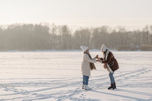 Základová fotografie zdarma na téma bílé kulichy, bruslení na ledě, bundy