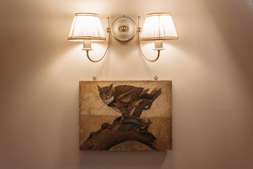 Gratis lagerfoto af hvid væg, lampe, maleri