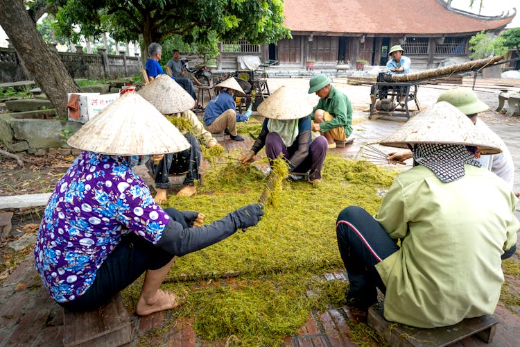 Unrecognizable Workers Processing Tea In Settlement