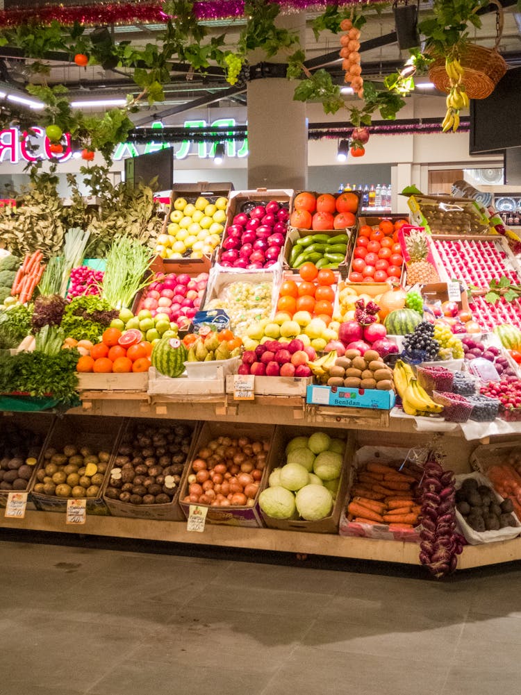 Fresh Fruit And Vegetables In A Supermarket 