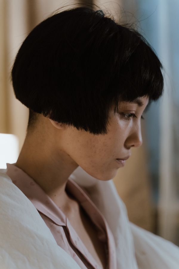 Woman with polished straight bob hairstyle