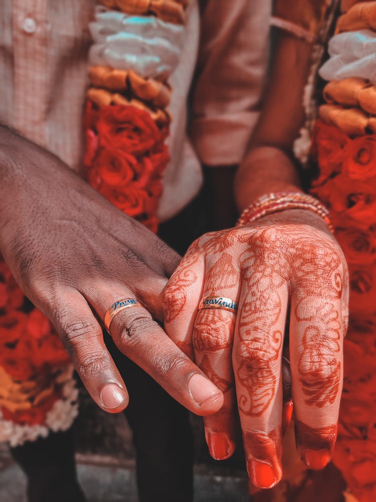 Hands Of Hindu Bride And Groom