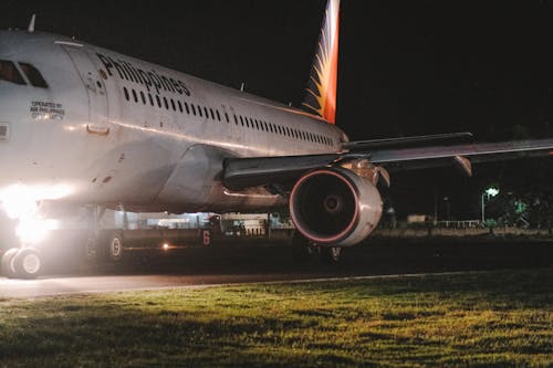 Commercial Plane Parked on an Airport at Night 