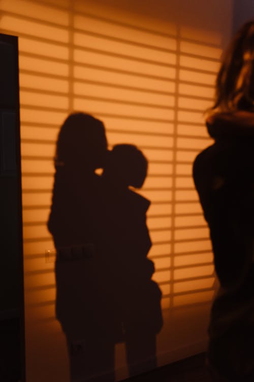 Shadows of Couple Standing Beside Window Blinds