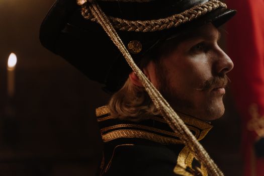 Side View of a Man Wearing a Hussar Costume 