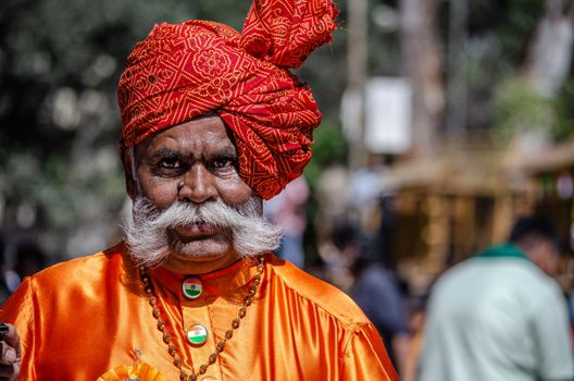 Vibrant portrait of an Indian man in traditional clothing and turban, capturing cultural pride.
