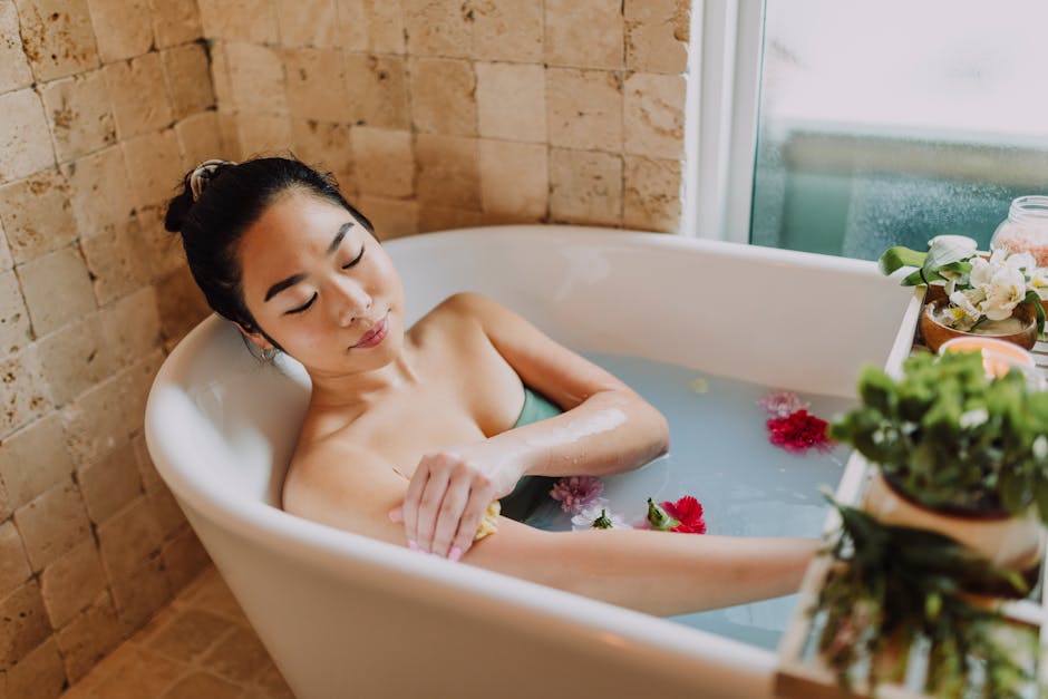 Serene spa bath experience with floating flowers