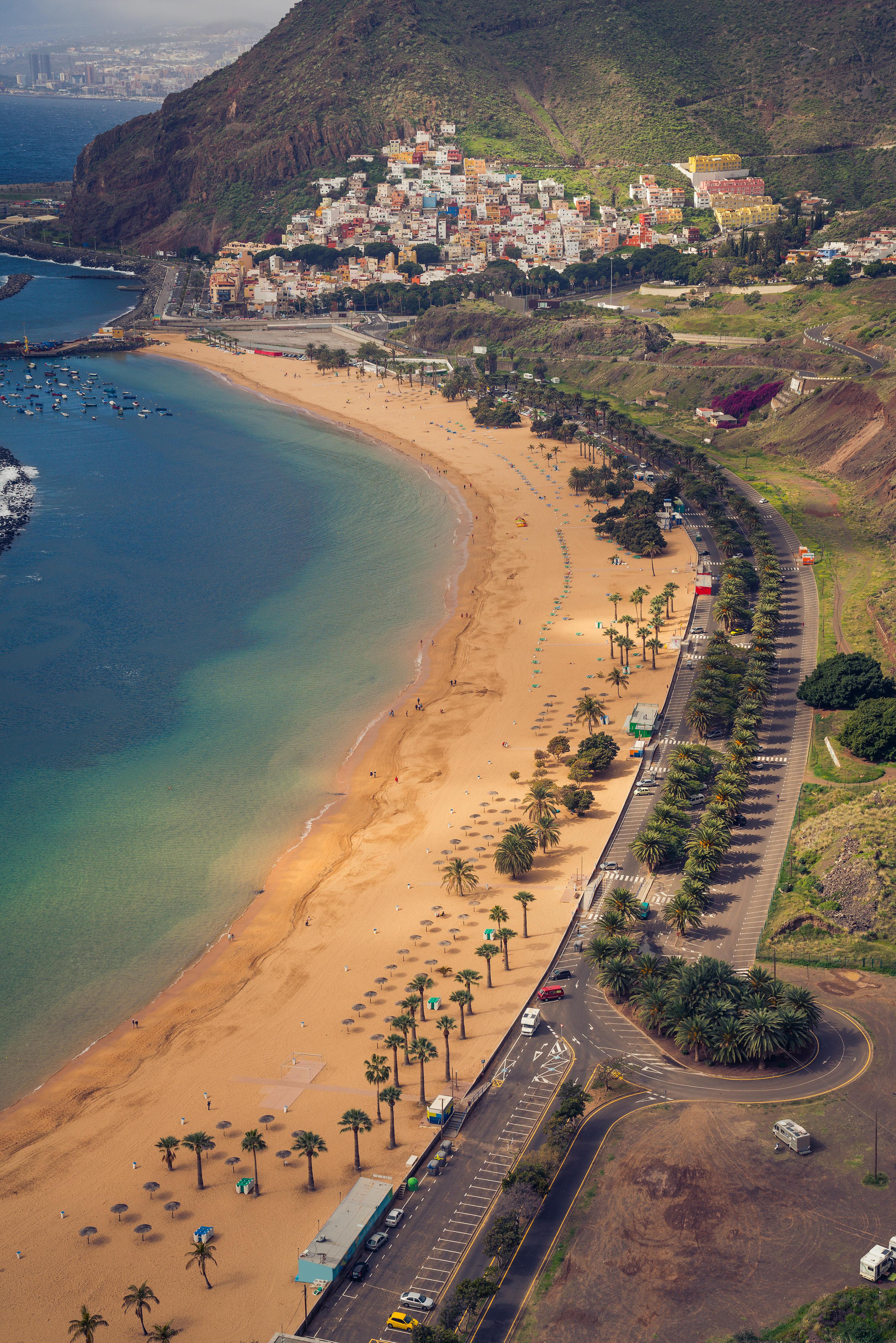 aerial view of a road along the shoreline