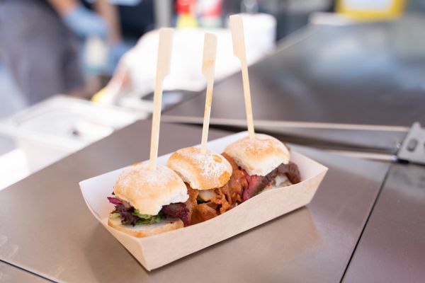 Snacks served in a paper tray