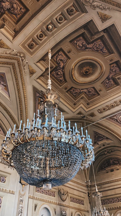 Blue Chandelier Hanging From the Ceiling