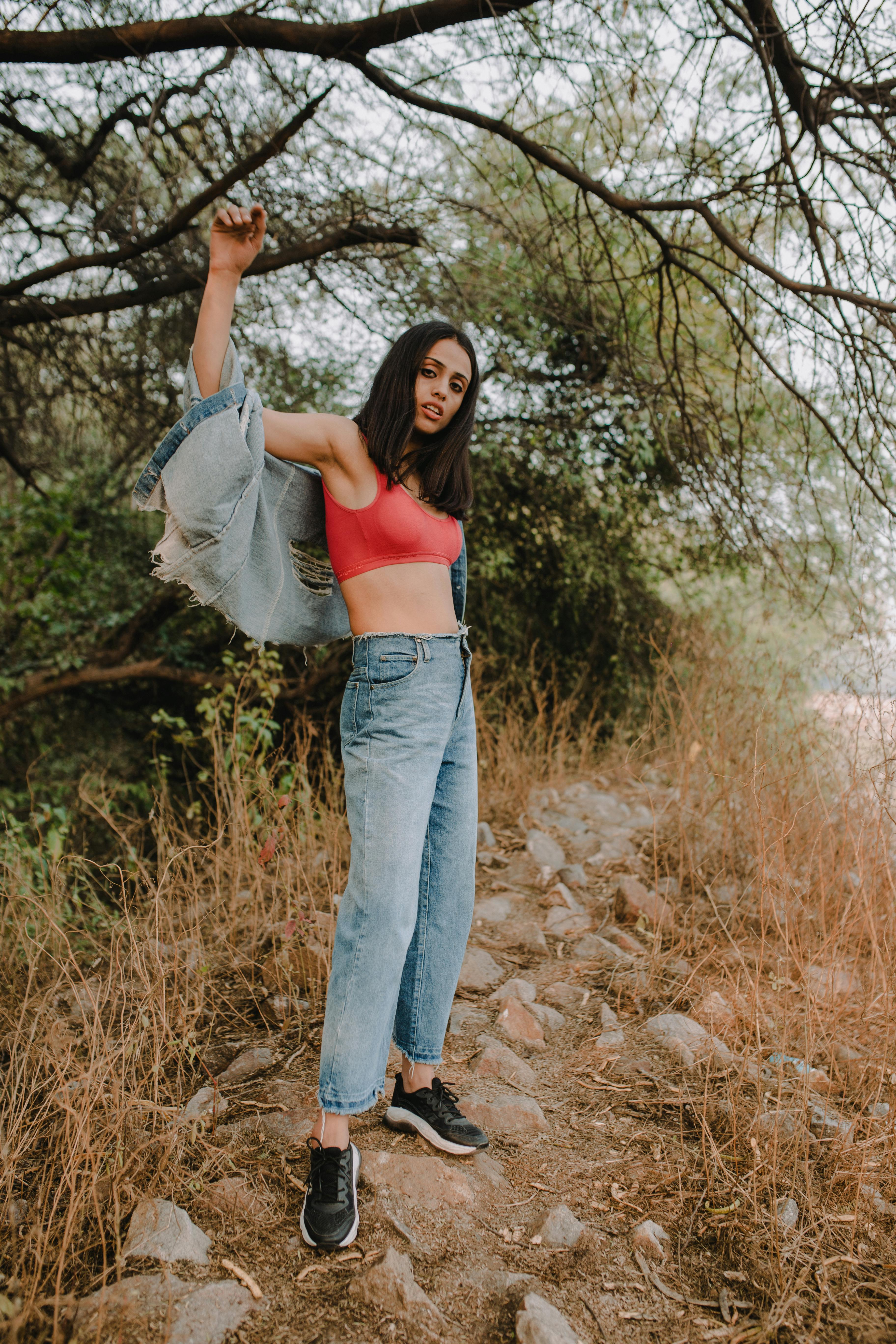 Stunning Young Fashion Model Poses in Denim Outfit Stock Image - Image of  serious, jeans: 165695701