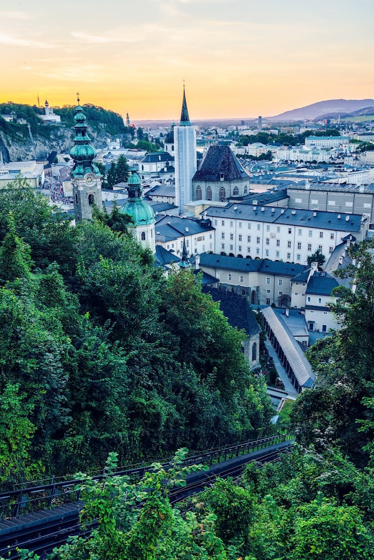 Town Panorama With Churches And Trees