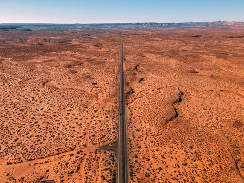 Drone Shot of Road through Desert