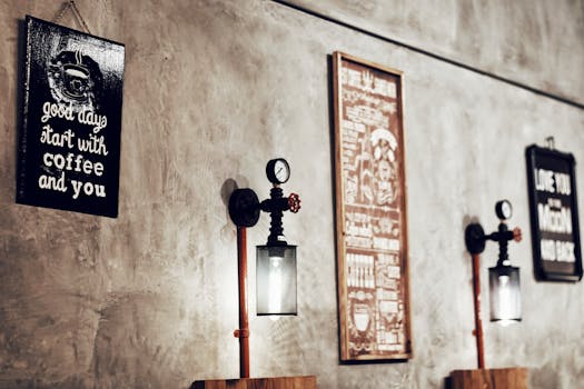 这家时尚咖啡店的内部装饰复古，墙上挂着鼓舞人心的名言