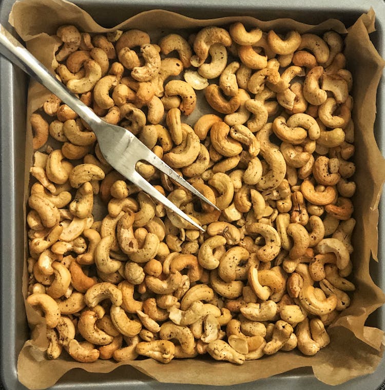 Roasted Cashew Nuts On A Tray 