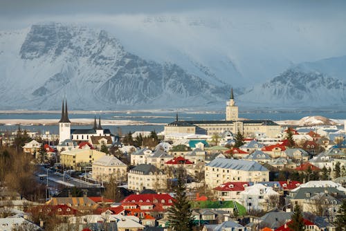 City near Mountains in Winter