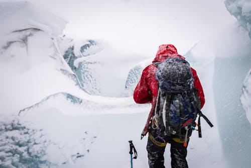 A Man Walking on the Snow Field