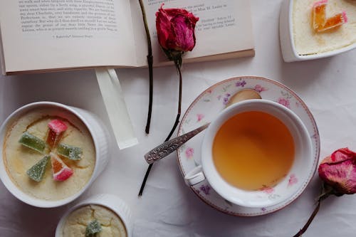 A Cup of Tea Near an Open Book
