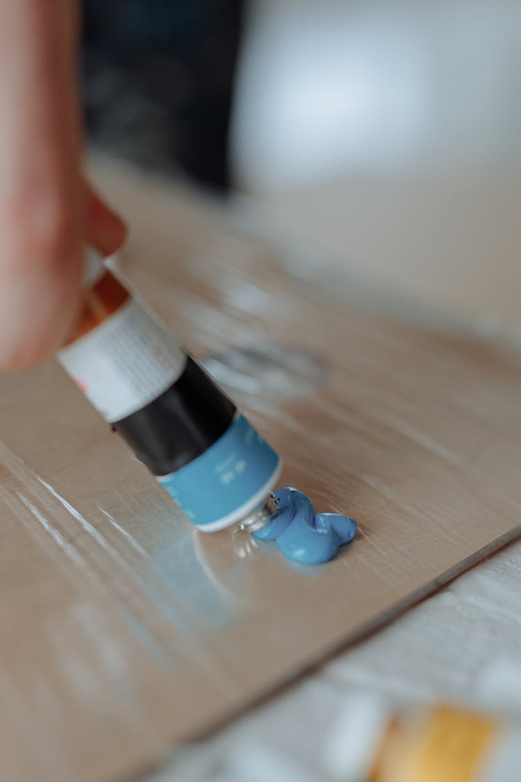 Blue Paint On Painting Palette 