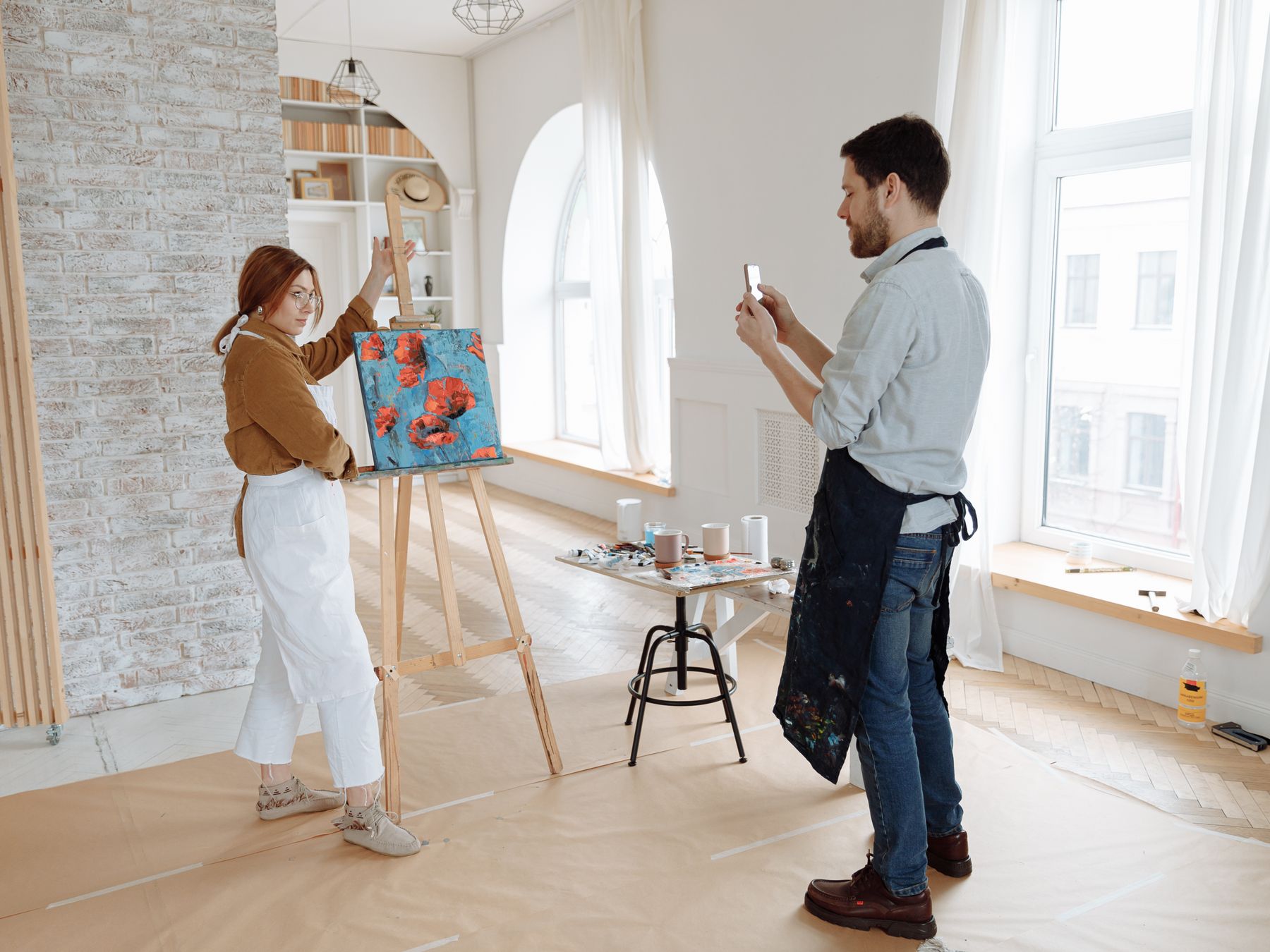 Commercial Decorating in Horn Park — careful masking before painting begins
