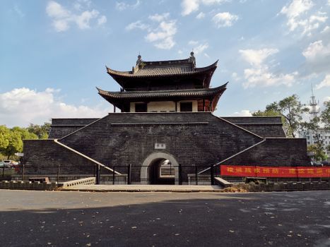 Historic gate architecture in Yangzhou, China, showcasing traditional design elements.