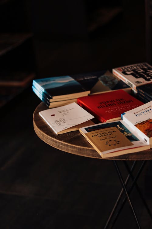 Free Books on the Wooden Table Stock Photo