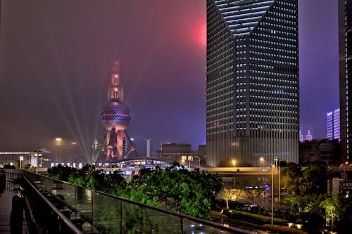 Free The Oriental Pearl Tower in China during Night Time Stock Photo