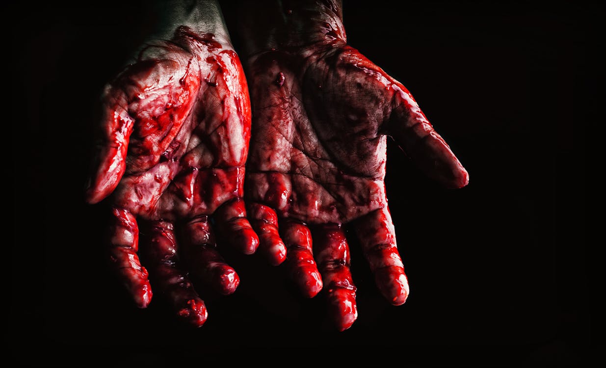 Free Person's Hands Covered with Blood Stock Photo