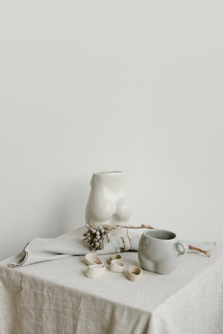 White Crockery On Table Top