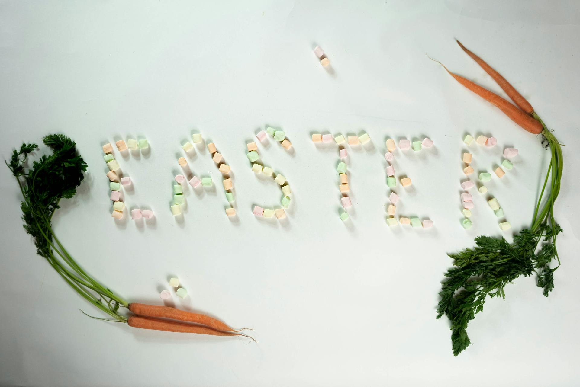 Easter inscription from marshmallows and carrots