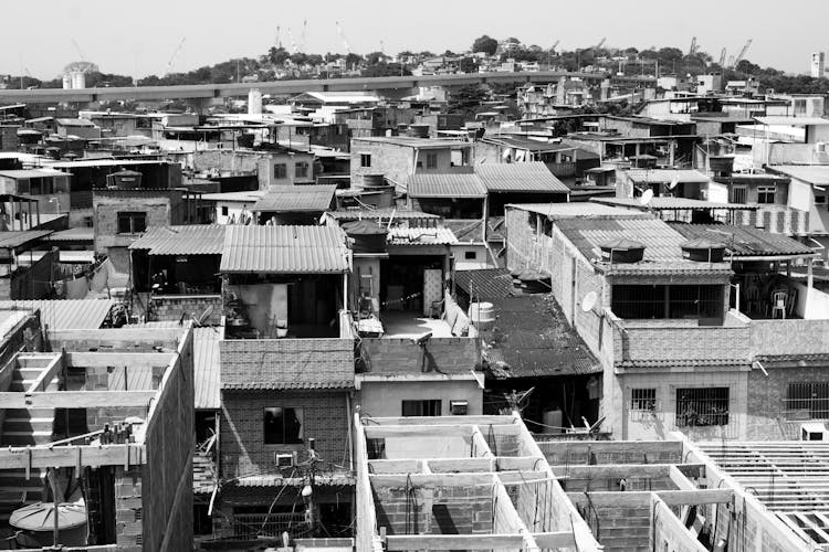 Grayscale Photo Of Houses