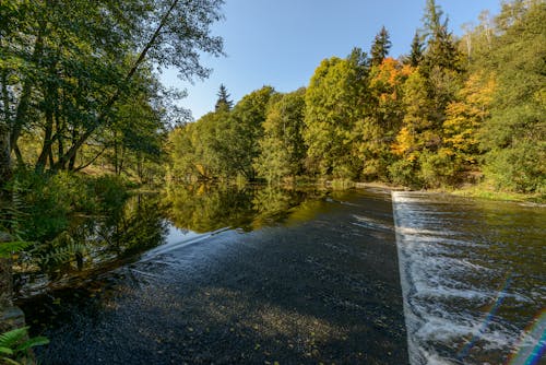 Water from Pond Flowing to a River