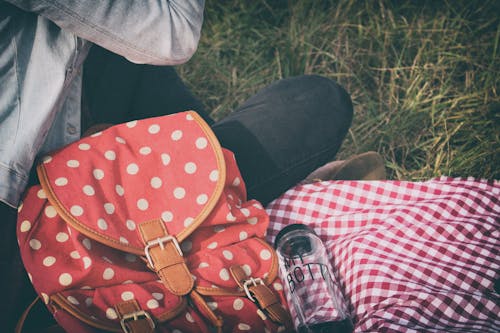 Free Woman's Red With Polka Dot Print Backpack Stock Photo