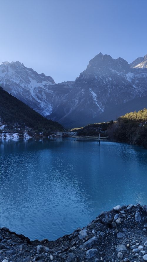 Free Breathtaking view of Jade Dragon Snow Mountain and lake in Lijiang, Yunnan Province, China. Stock Photo