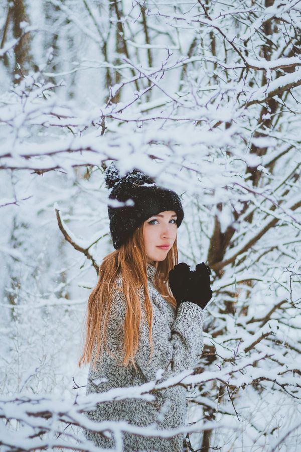 Woman in knit dress winter travel casual