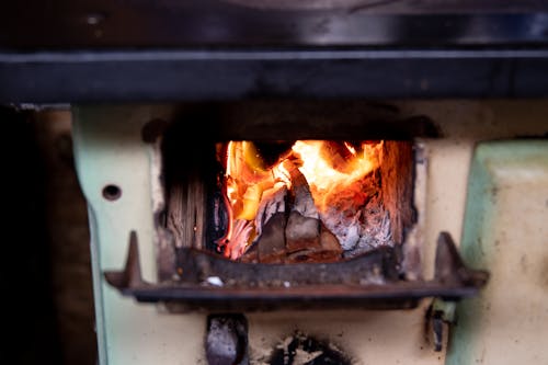 Free Burning Wood on Furnace Stock Photo