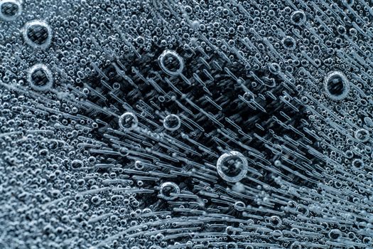 Macro shot of textured black bird plumage with central area free of small bubbles and full of short strokes