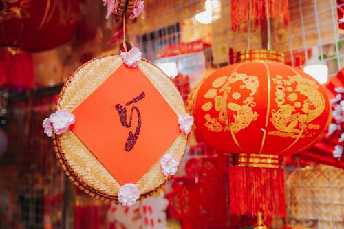 Hanging Chinese Lanterns in Close-up Photography