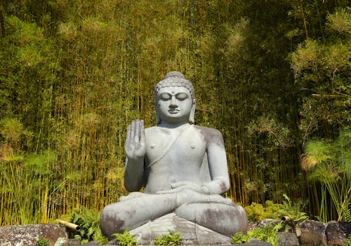 A Buddha Statue Displayed in a Garden