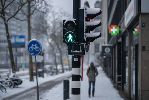 Snow Covered Traffic Light 