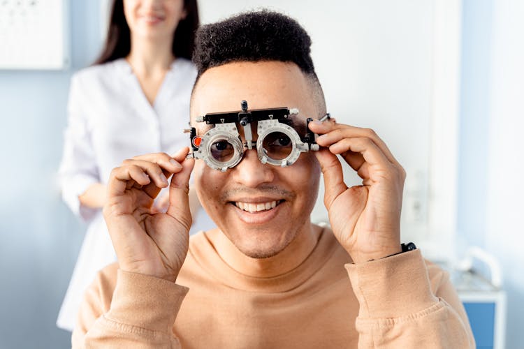 Man Wearing An Optical Trial Lens Frame