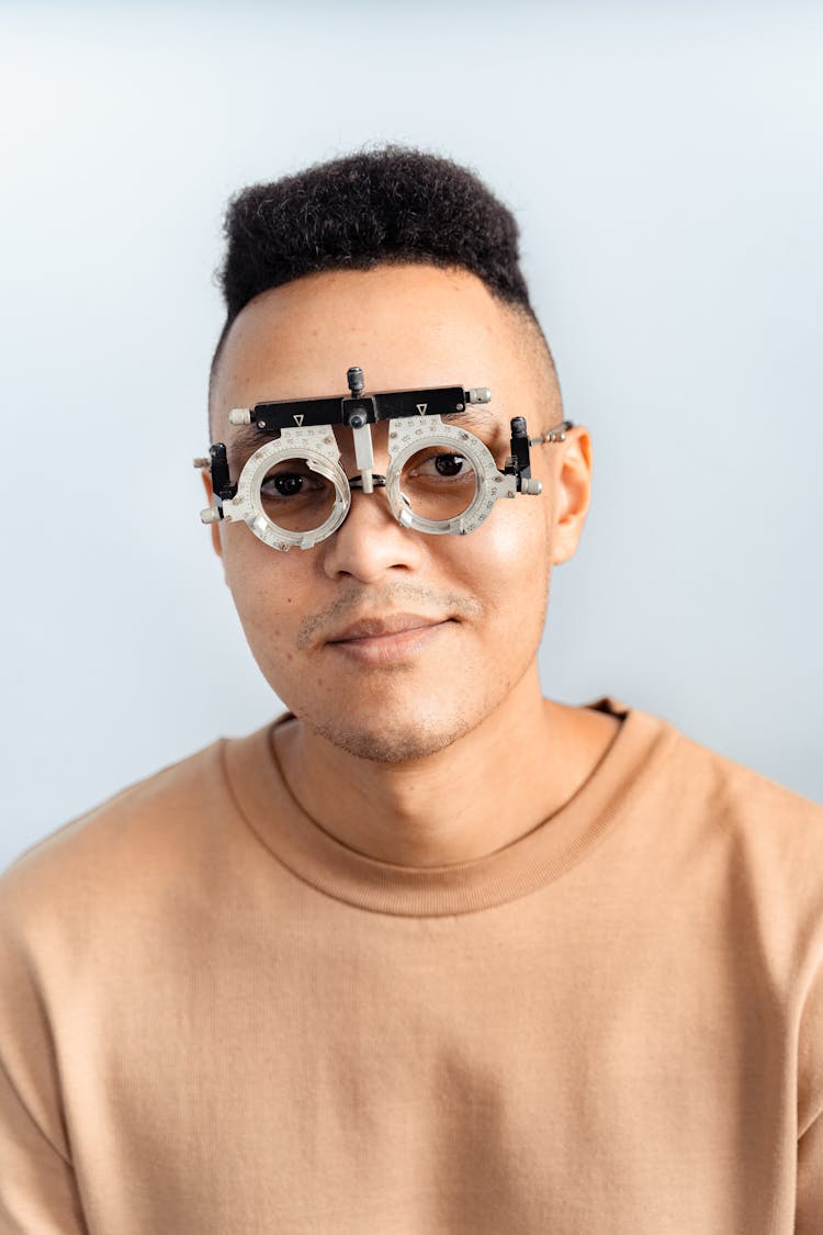 Patient Wearing An Optical Trial Lens Frame