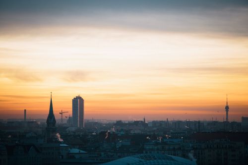 Free Stunning view of Budapest skyline showcasing a vibrant sunset, highlighting urban architecture and iconic landmarks. Stock Photo