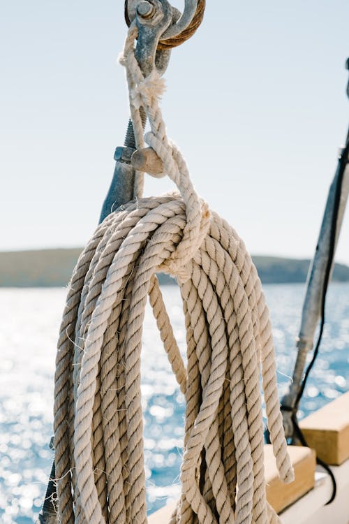 Free Rope Hanging on the Boat Deck Stock Photo
