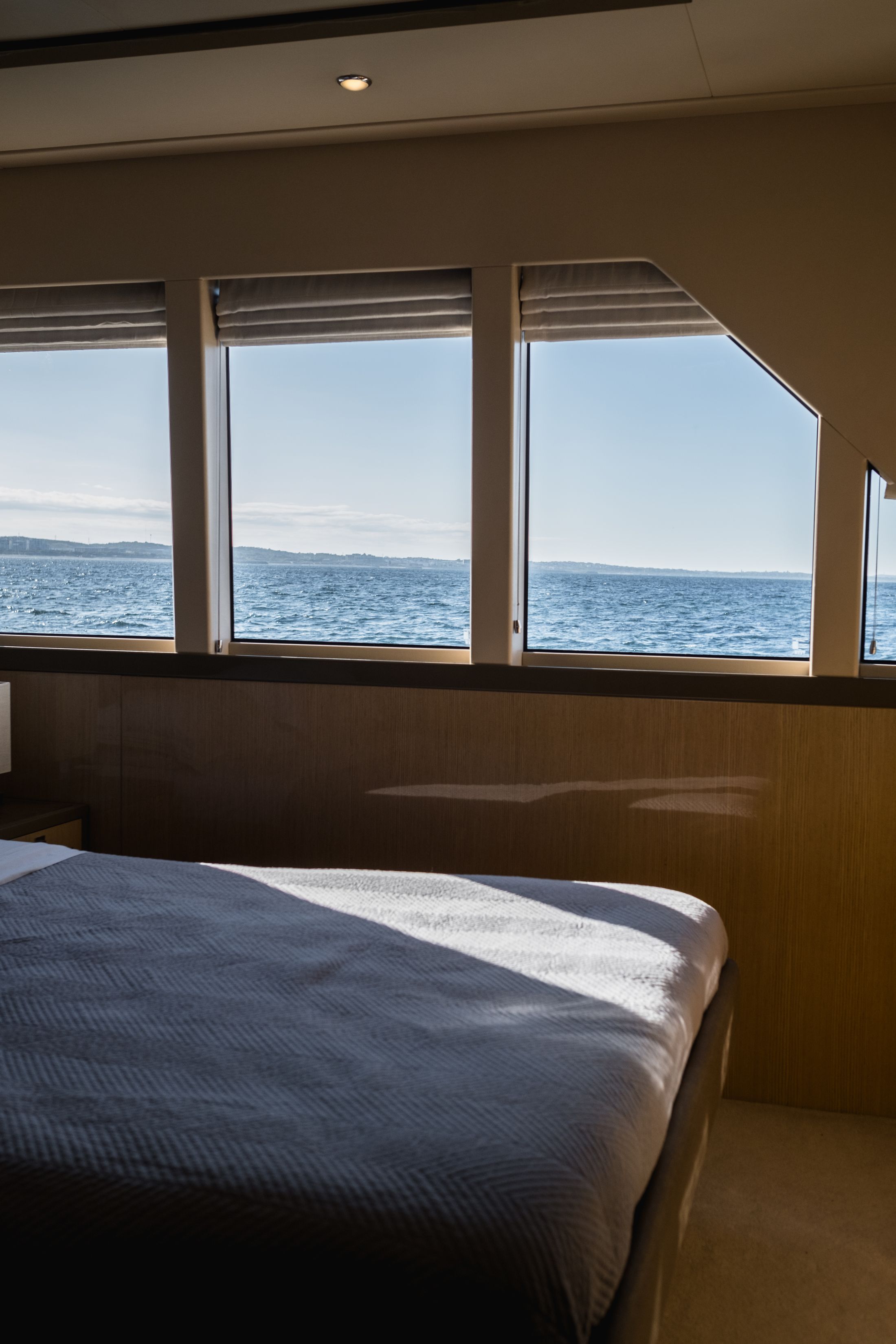 Yacht bedroom overlooking the sea
